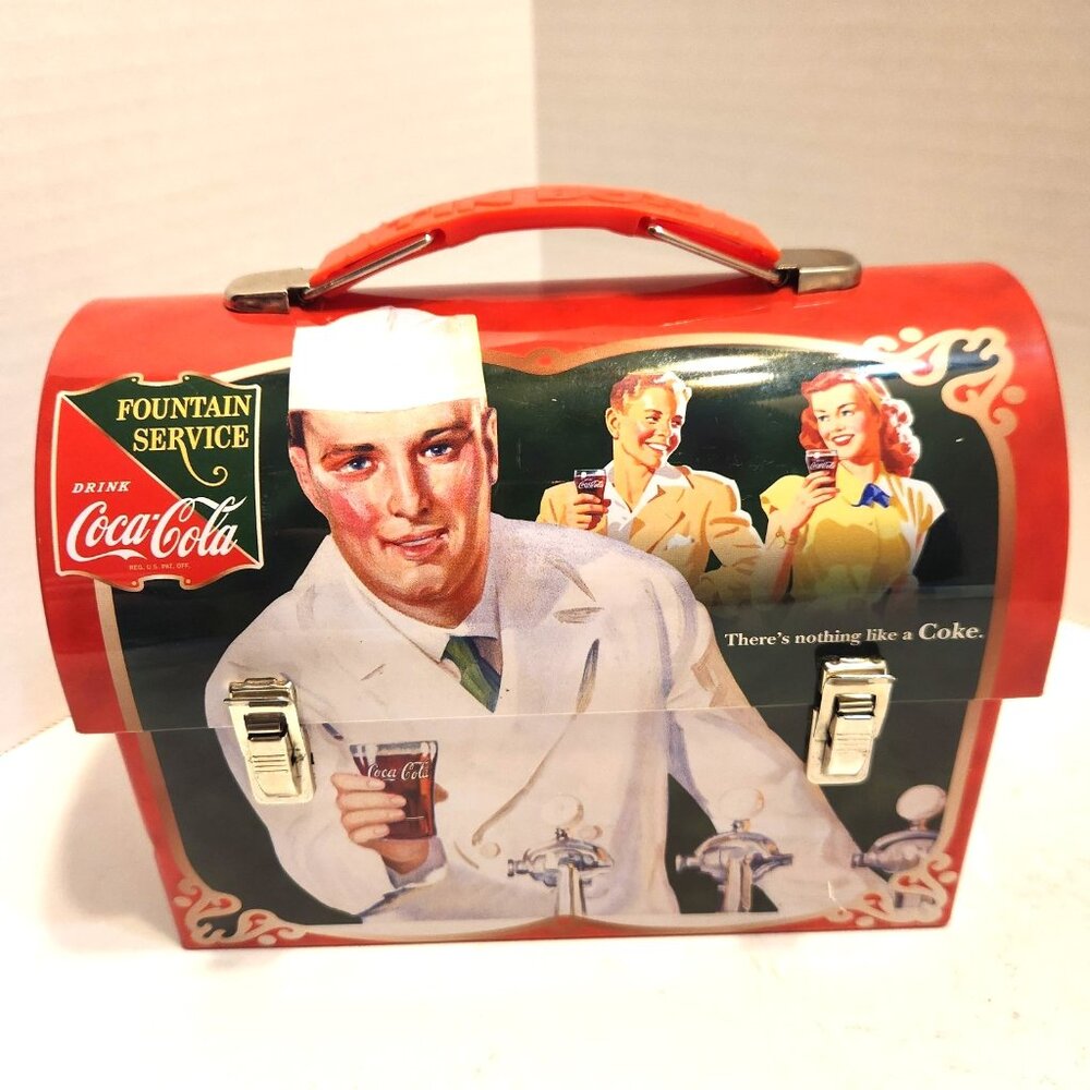 2012 COCA-COLA Workman Tin Lunch Box Red Fountain Service Retro EUC